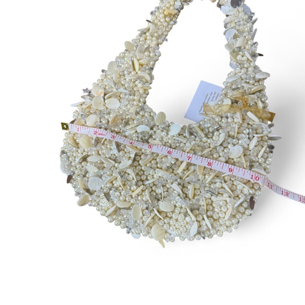Cream and white Beaded pearl and shell shoulder moon bag - Picture 3 of 5